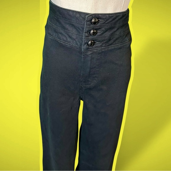 PAIGE Denim ‘Corset Genevieve’ Jeans in “Boss Black” with Raw Hem Size 30 - Picture 3 of 11